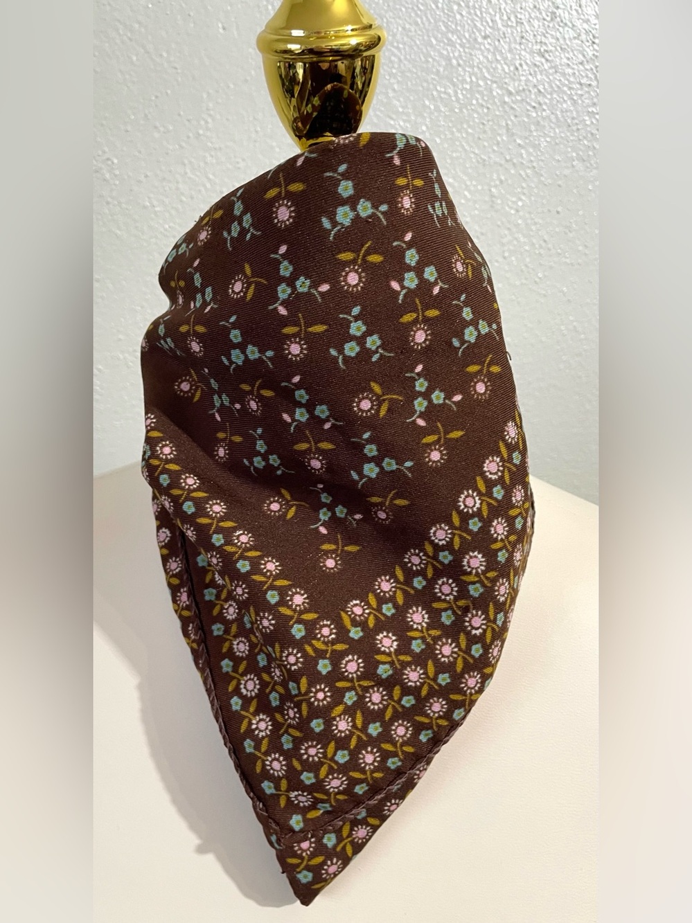 Andante Made In Italy Brown Floral Print Square Scarf Vintage Cottagecore Boho